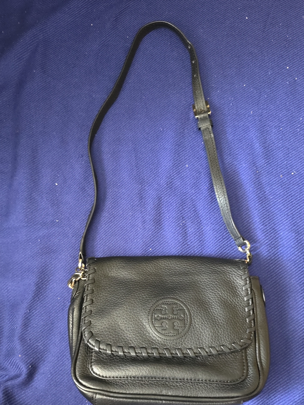 Tory Burch Black Leather Whipstitch Crossbody Bag